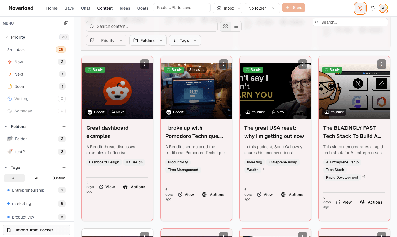 Noverload Dashboard - Your Second Brain